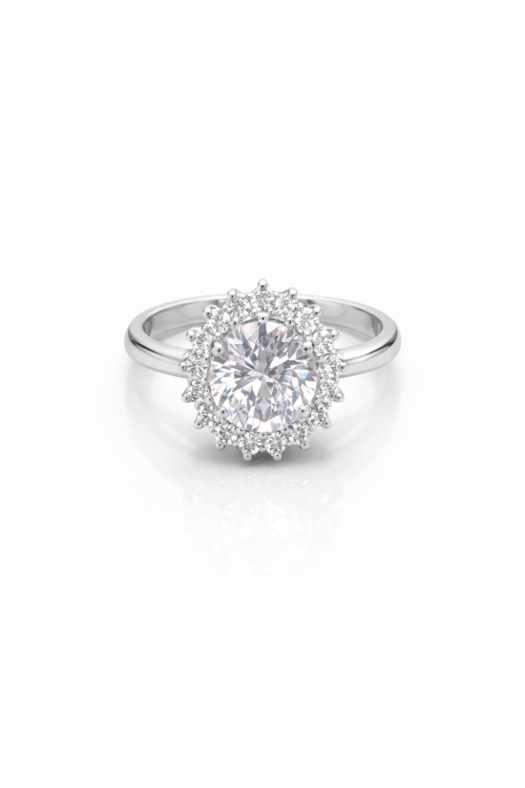fico gioielli - Anello Solitario Halo con Pietra Centrale in Argento 925