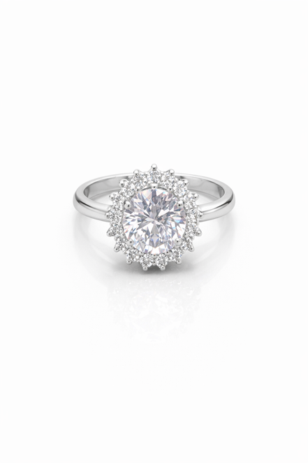 fico gioielli - Anello Solitario Halo con Pietra Centrale in Argento 925