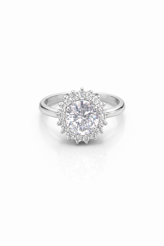 fico gioielli - Anello Solitario Halo con Pietra Centrale in Argento 925