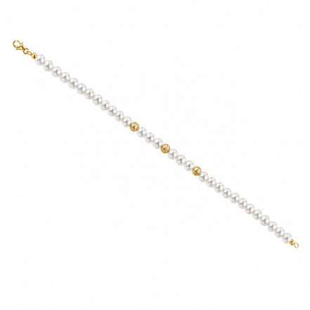 Kioto - Bracciale Donna  Con Perle E Sfere Sfaccettate In Oro Giallo 18 Kt