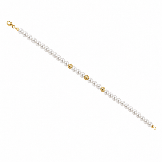 Kioto - Bracciale Donna  Con Perle E Sfere Sfaccettate In Oro Giallo 18 Kt