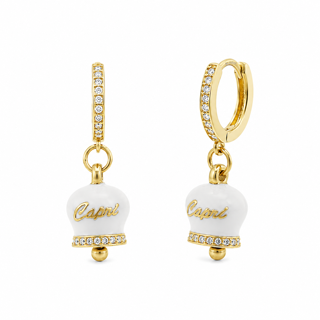 BYSIMON - Orecchini in Argento 925 con campanella bianca Capri e zirconi