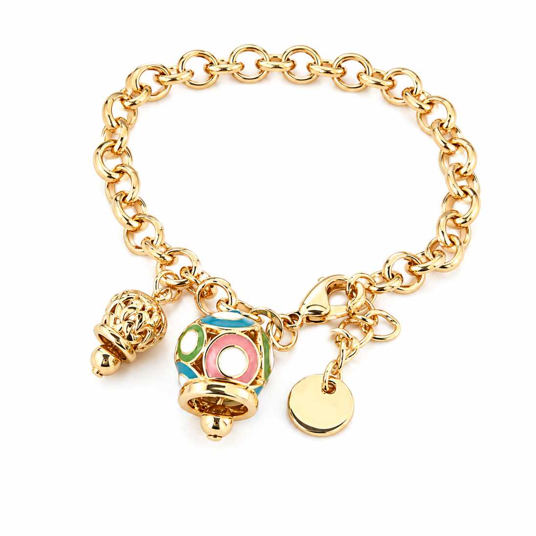 AMO CAPRI - Bracciale in Metallo con campana colorata e campanella traforata a cuori