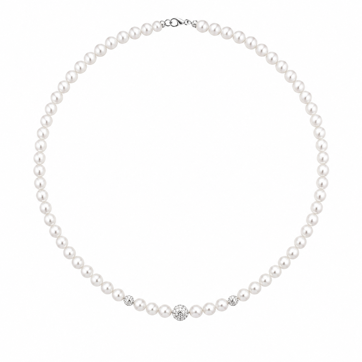 Kioto  - Collana Donna Con Perle E Sfere Zirconate Con Oro Bianco 18 Kt