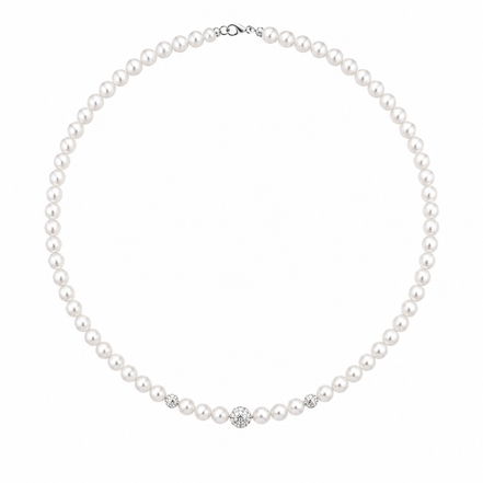 Kioto  - Collana Donna Con Perle E Sfere Zirconate Con Oro Bianco 18 Kt