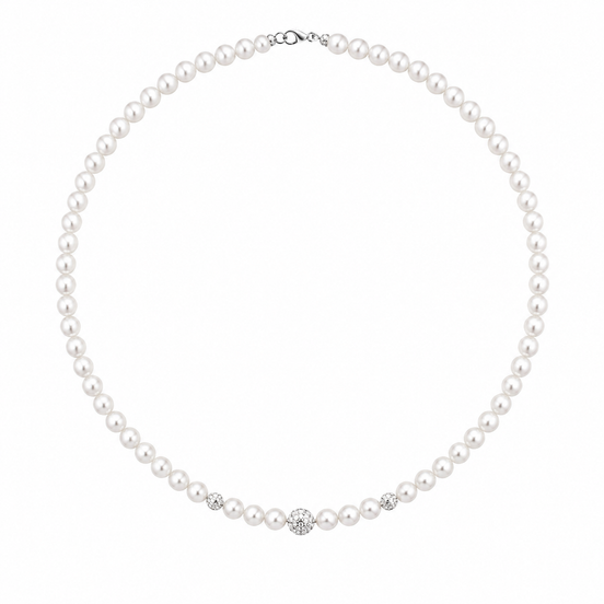 Kioto  - Collana Donna Con Perle E Sfere Zirconate Con Oro Bianco 18 Kt