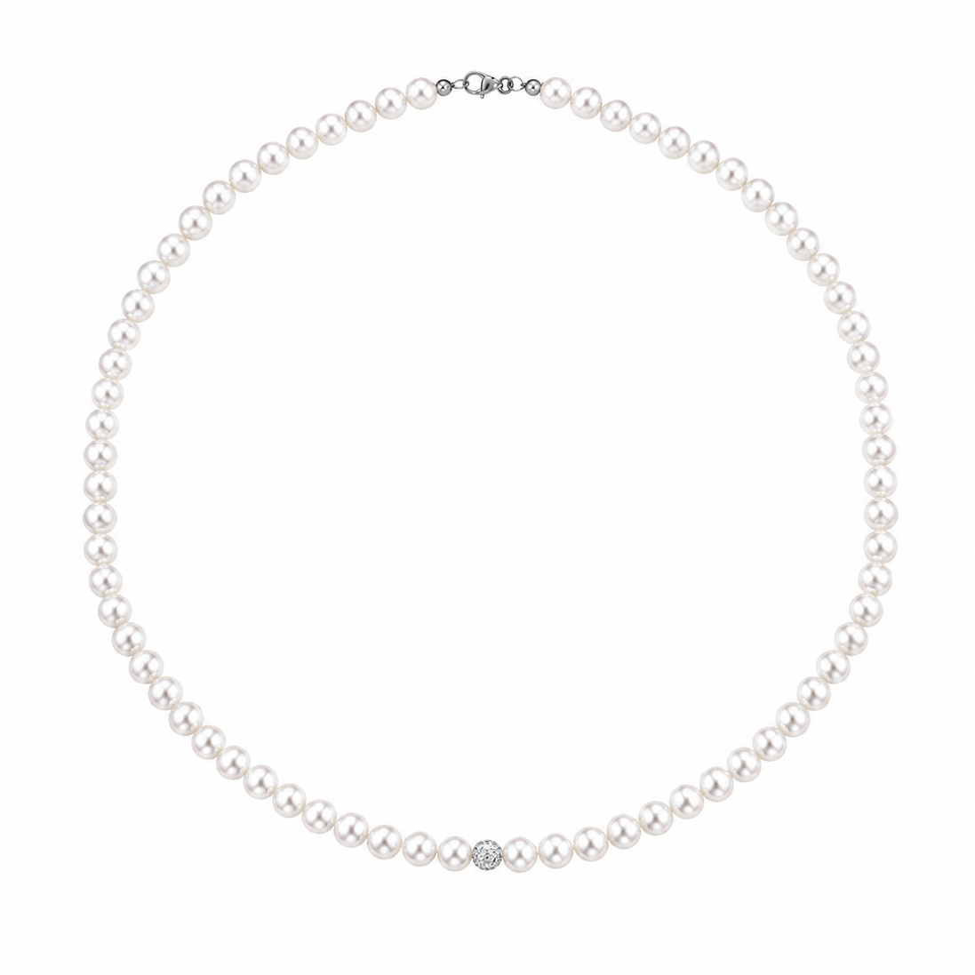 Kioto - Collana Donna  Con Perle E Sfere Sfaccettate In Oro Bianco 18 Kt