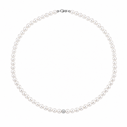 Kioto - Collana Donna  Con Perle E Sfere Sfaccettate In Oro Bianco 18 Kt