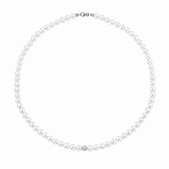 Kioto - Collana Donna  Con Perle E Sfere Sfaccettate In Oro Bianco 18 Kt