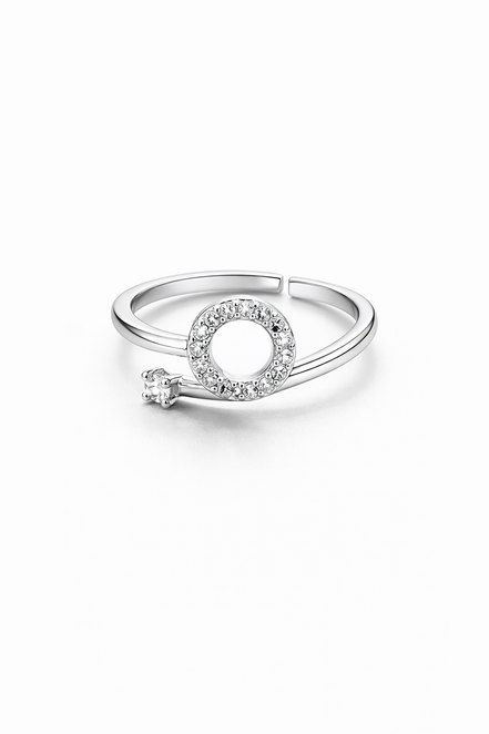 fico gioielli - Anello Lettera “O” con Zirconi in Argento