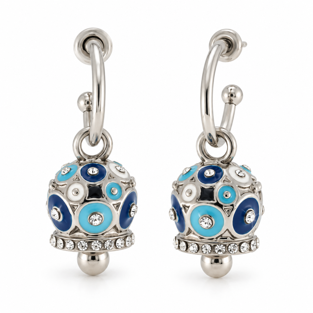 Amo Capri - Orecchini in Metallo con campanella a pois blu e azzurro e zirconi