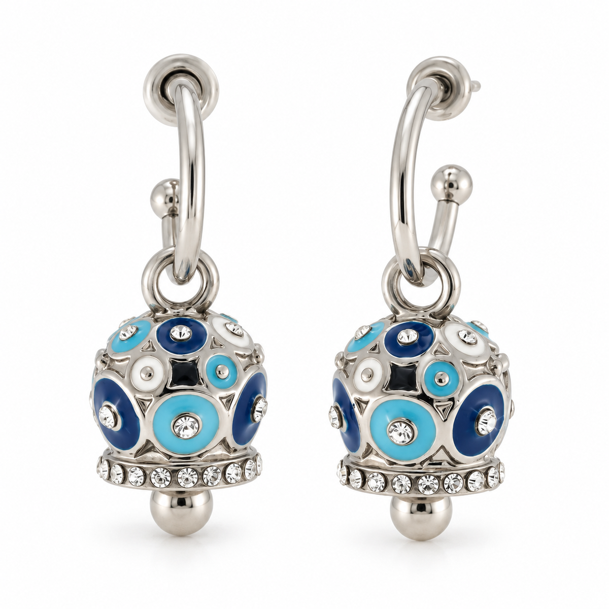 Amo Capri - Orecchini in Metallo con campanella a pois blu e azzurro e zirconi