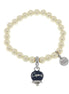 Amo Capri - Bracciale in Metallo Bracciale in Metallo con perle e campanella portafortuna in smalto blu con scritta Capri