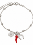 Bysimon - Bracciale in Argento 925 con corno rosso, quadrifoglio e ferro di cavallo