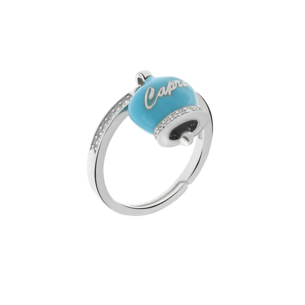 amo capri - Anello in Argento 925 con campanella Capri azzurra e zirconi