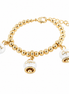 Amo Capri - Bracciale in Metallo maglia a sfere, con tre campanelle portafortuna smaltate bianche e cristalli