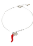 Bysimon - Bracciale in Argento 925 con corno impreziosito da smalto rosso e quadrifoglio portafortuna