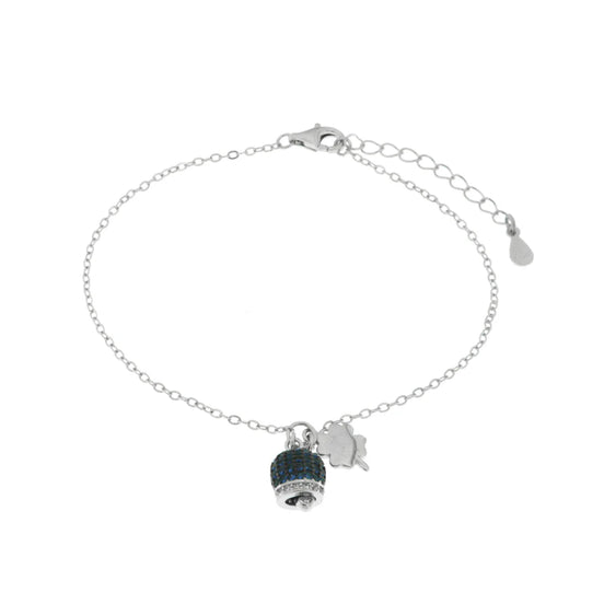 BYSIMON - Bracciale in Argento 925 campanella portafortuna impreziosito da zirconi blu e quadrifoglio