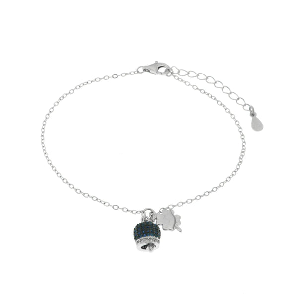 BYSIMON - Bracciale in Argento 925 campanella portafortuna impreziosito da zirconi blu e quadrifoglio