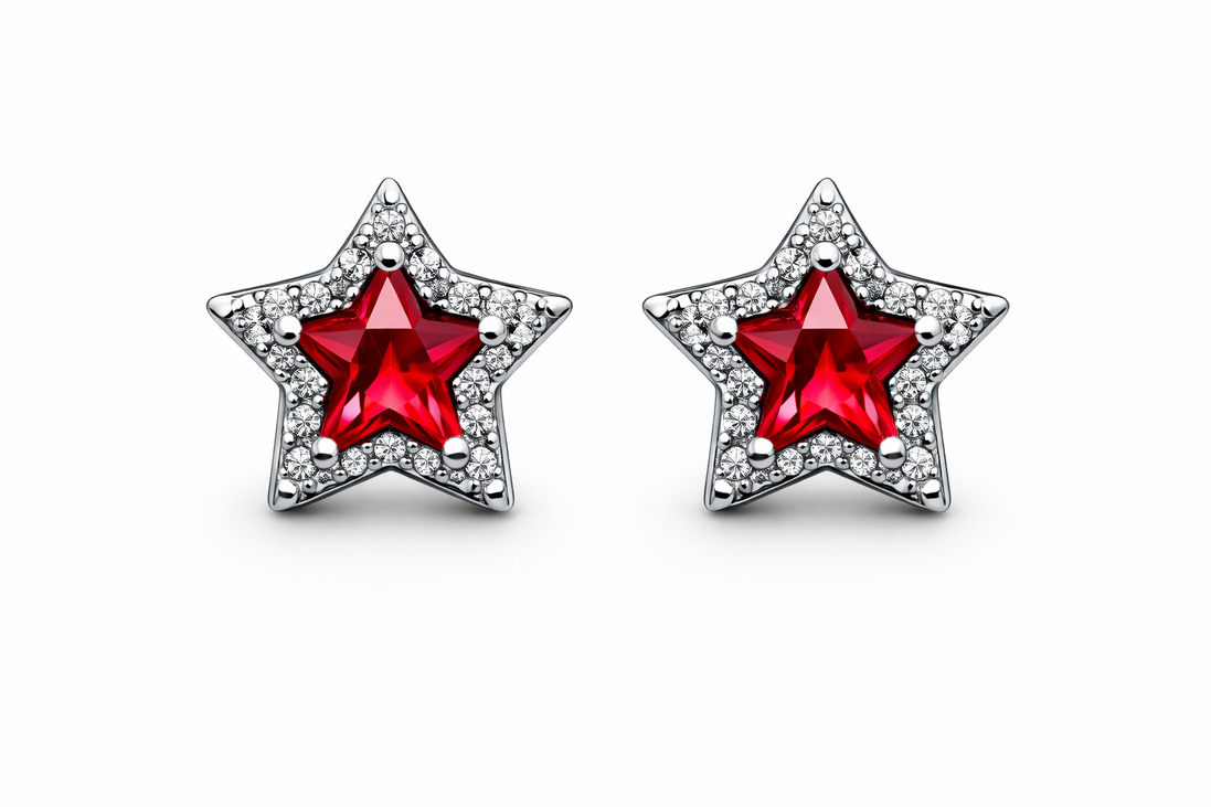 fico gioielli - Orecchini Stella con Pietra Rossa e Zirconi in Argento 925