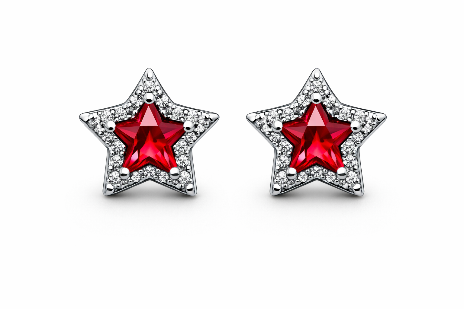 fico gioielli - Orecchini Stella con Pietra Rossa e Zirconi in Argento 925