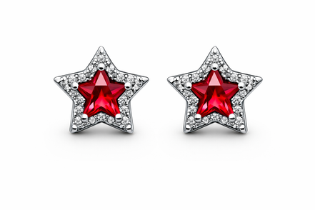 fico gioielli - Orecchini Stella con Pietra Rossa e Zirconi in Argento 925