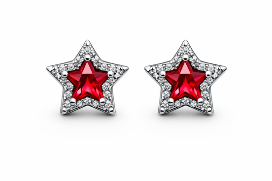 fico gioielli - Orecchini Stella con Pietra Rossa e Zirconi in Argento 925