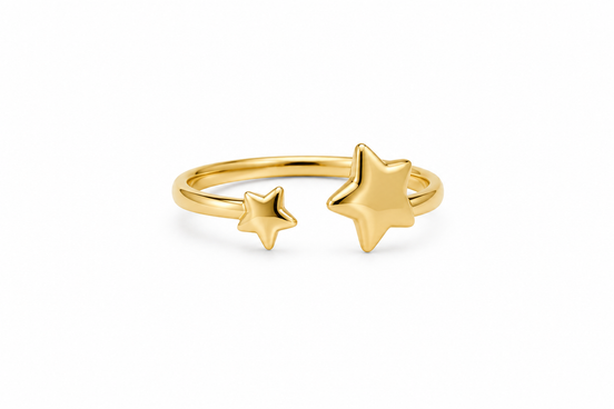 Fico Gioielli - Anello Regolabile Doppia Stella in Argento 925 Dorato