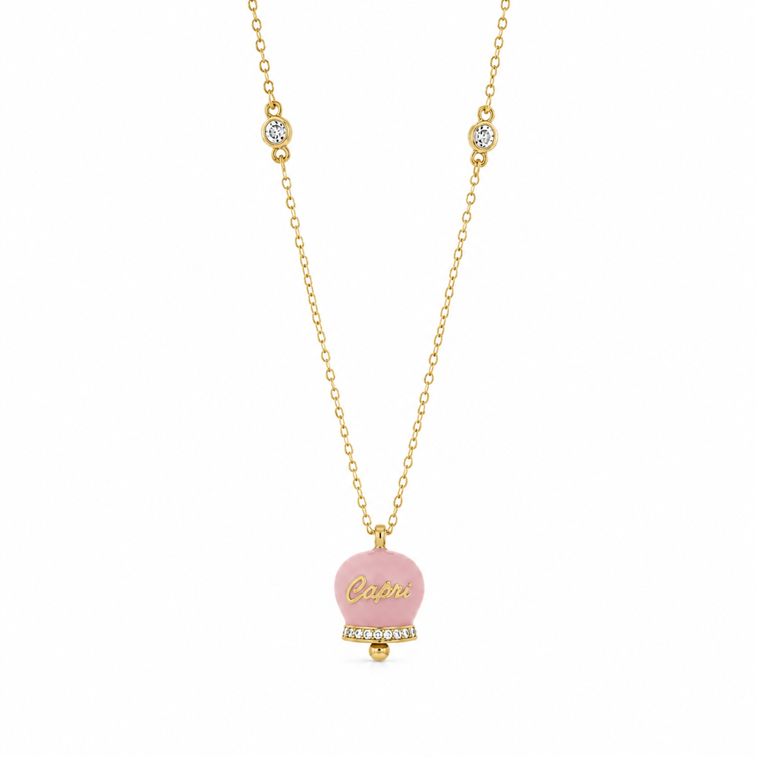 BYSIMON - Collana in Argento 925 con campanella rosa Capri e zirconi