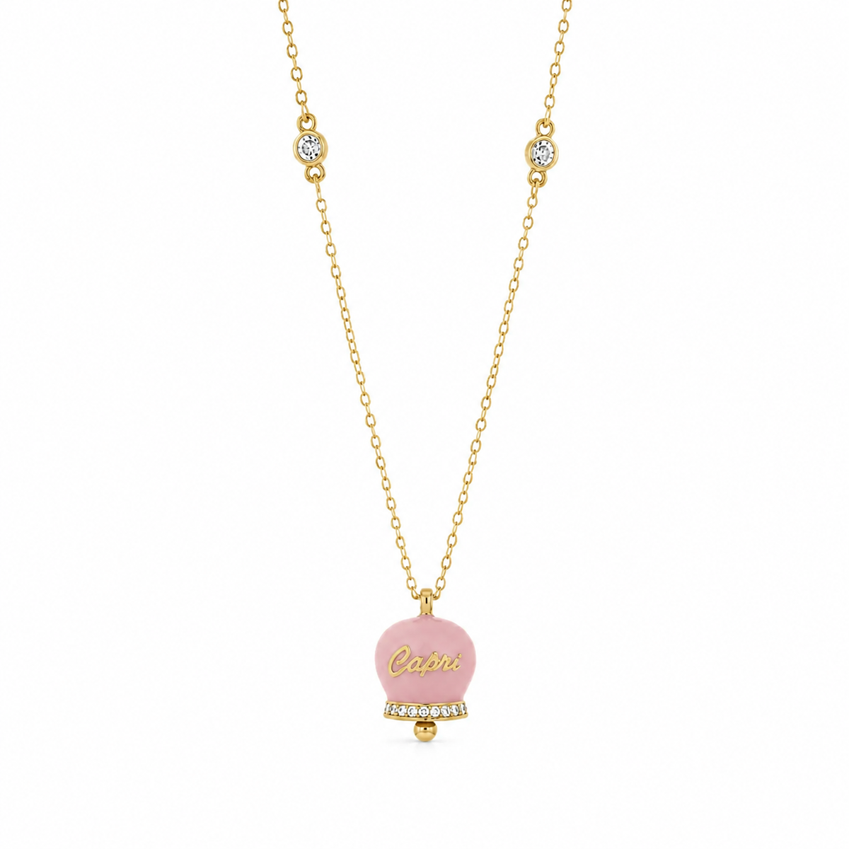 BYSIMON - Collana in Argento 925 con campanella rosa Capri e zirconi