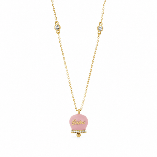 BYSIMON - Collana in Argento 925 con campanella rosa Capri e zirconi