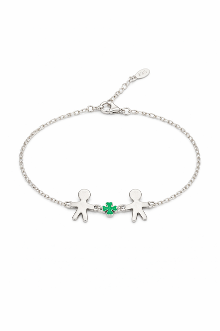 fico gioielli - Bracciale Due Bambini con Quadrifoglio in Argento 925