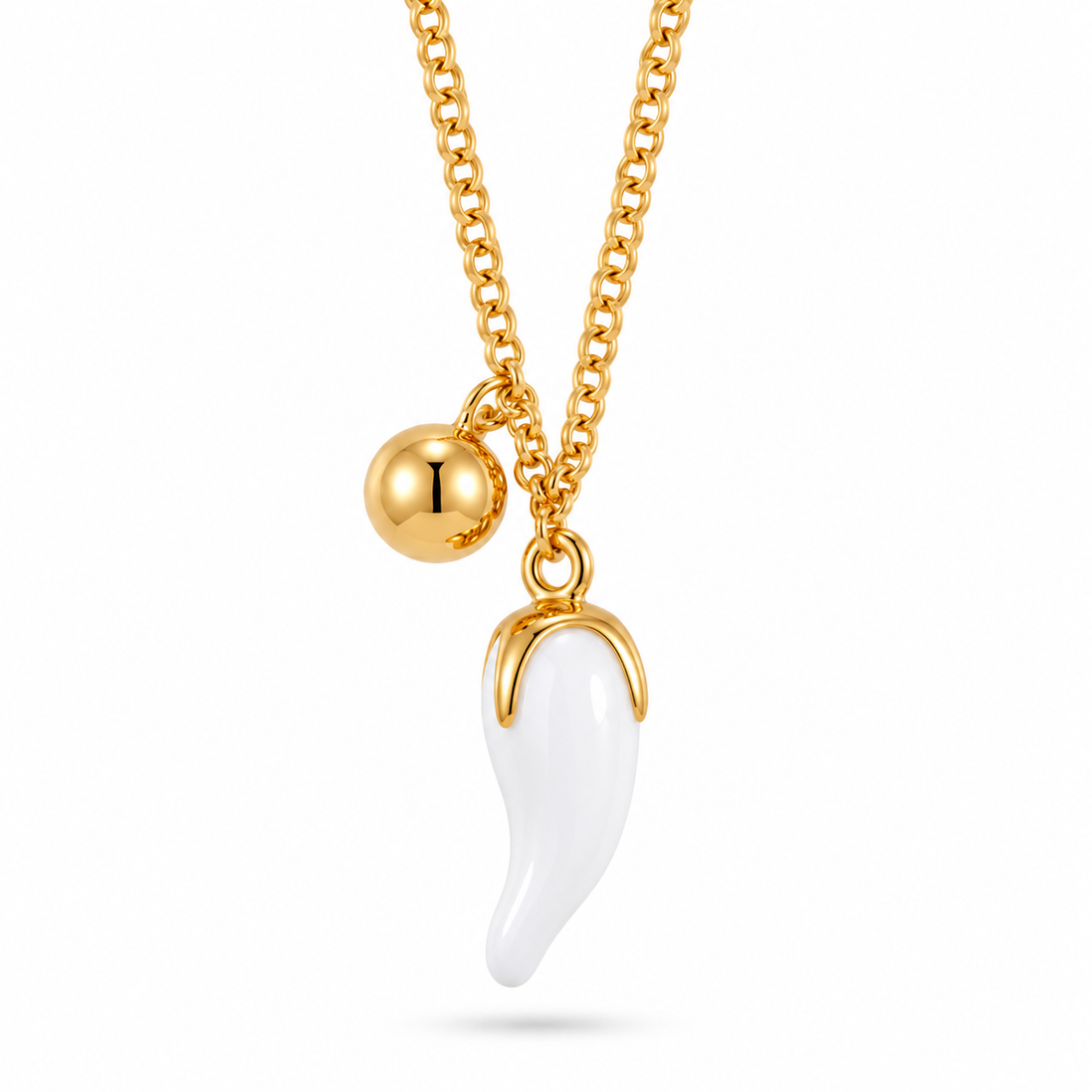 Amo Napoli - Collana in Metallo con corno bianco e sonaglio