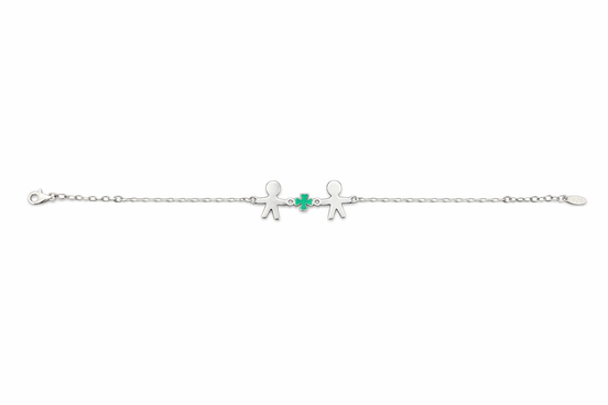 fico gioielli - Bracciale Due Bambini con Quadrifoglio in Argento 925