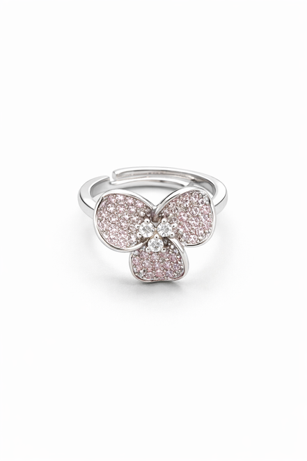 fico gioielli - Anello Fiore Rosa con Zirconi in Argento