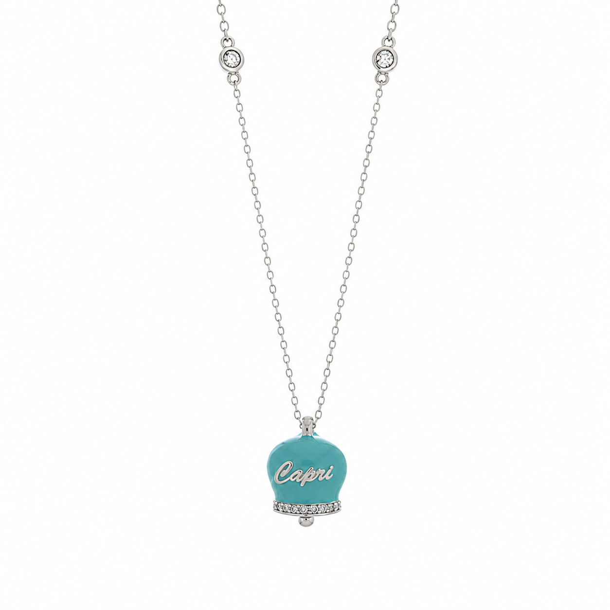 BYSIMON - Collana in Argento 925 con campanella azzurra Capri e zirconi