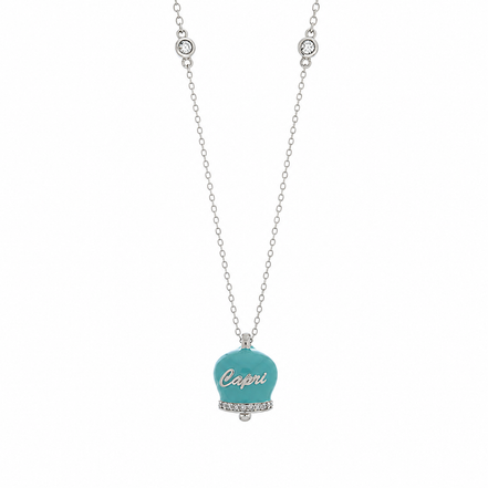BYSIMON - Collana in Argento 925 con campanella azzurra Capri e zirconi