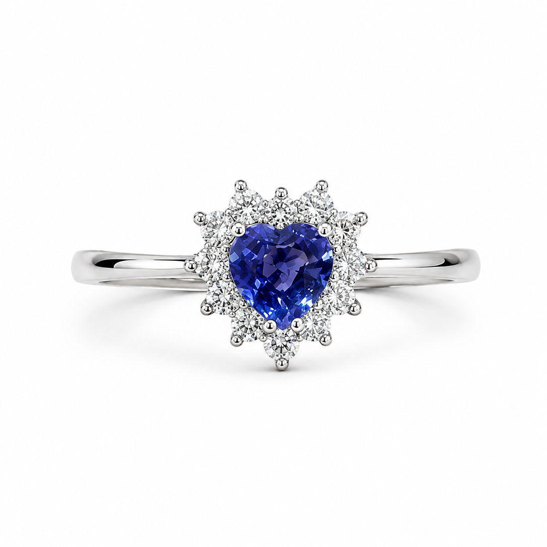 Fico Gioielli - Anello Cuore in Oro Bianco 18 KT con Zaffiro Naturale e Diamanti