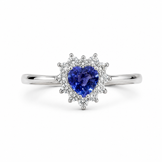 Fico Gioielli - Anello Cuore in Oro Bianco 18 KT con Zaffiro Naturale e Diamanti