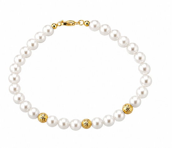 Kioto - Bracciale Donna  Con Perle E Sfere Sfaccettate In Oro Giallo 18 Kt