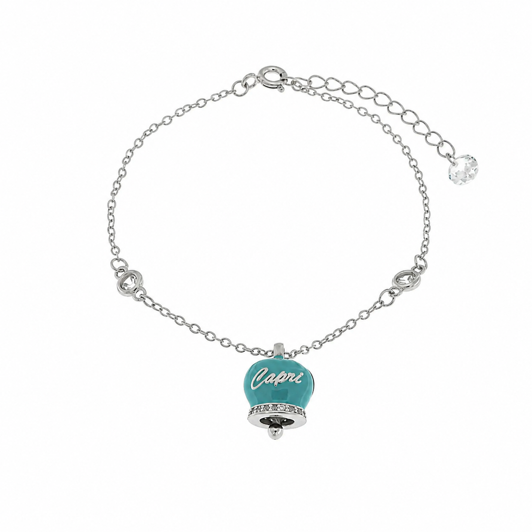 BYSIMON - Bracciale in Argento 925 con campanella Capri azzurra e zirconi