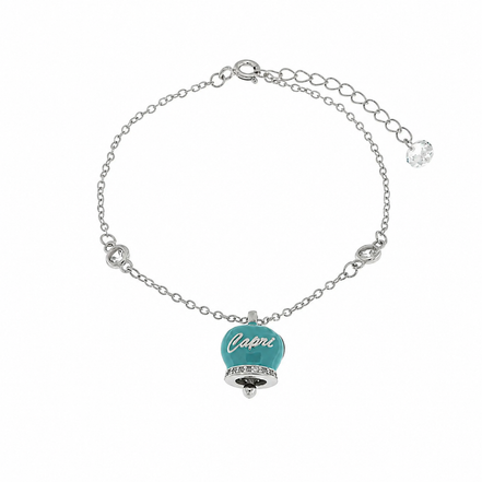 BYSIMON - Bracciale in Argento 925 con campanella Capri azzurra e zirconi