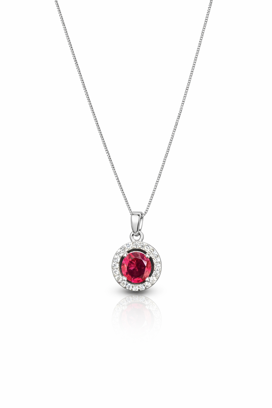fico gioielli - Collana con Pendente Tondo con Pietra Centrale in Argento 925