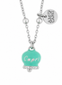 Amo Capri - Collana in Acciaio campanella verde acqua con scritta Capri e zirconi