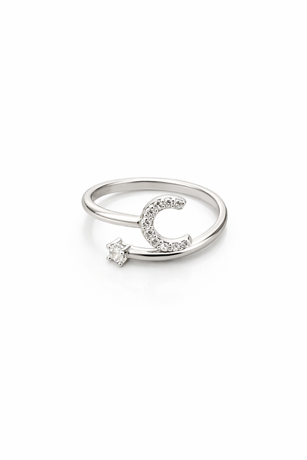 fico gioielli - Anello Iniziale “C” in Argento con Zirconi