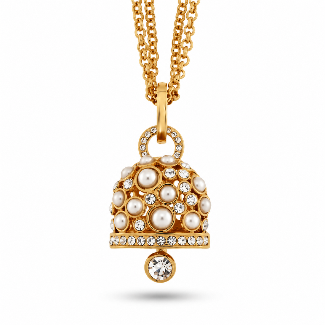 Amo Capri - Collana in Metallo dorato con campanella portafortuna perle