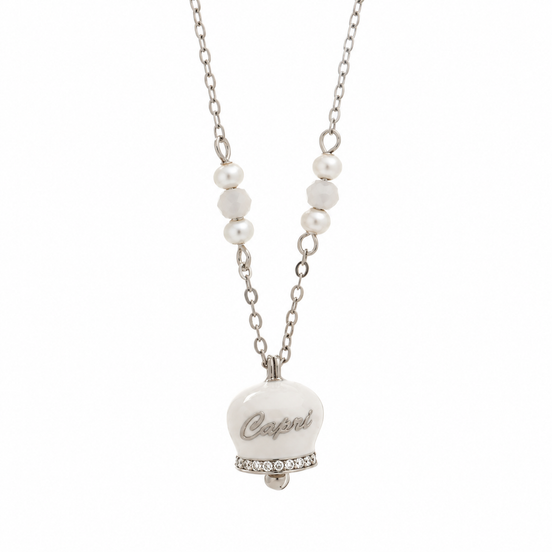 Amo Capri - Collana in argento 925 con campanellino bianco e scritta Capri.