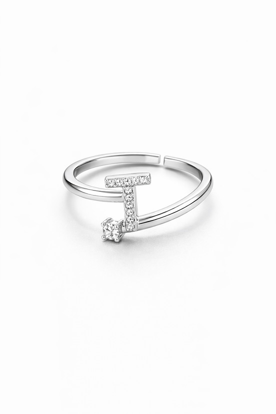 fico gioielli - Anello Iniziale “T” con Zirconi in Argento