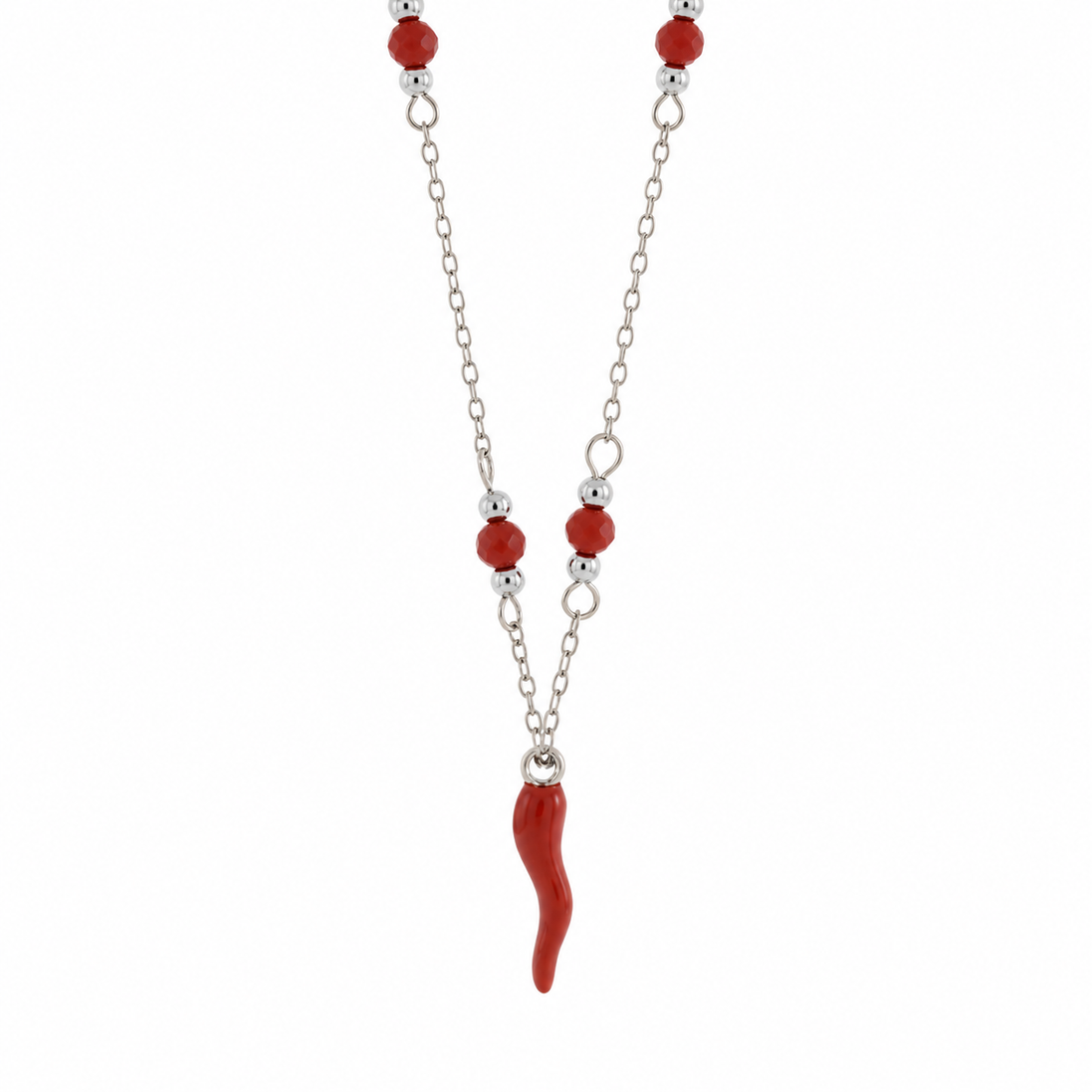 Bysimon - Collana in argento 925 con corno rosso