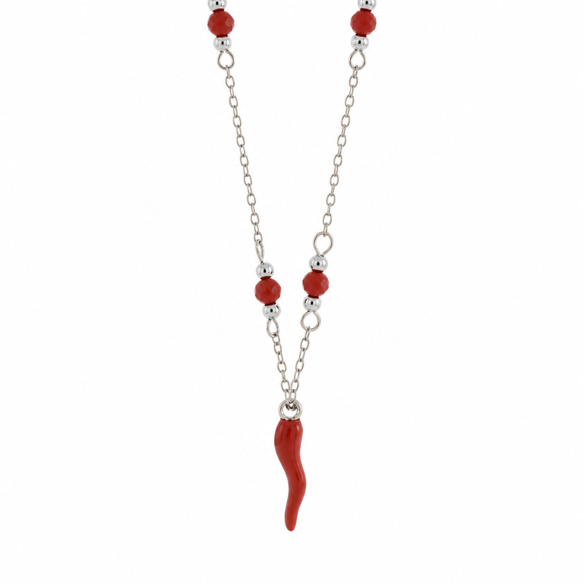 Bysimon - Collana in argento 925 con corno rosso